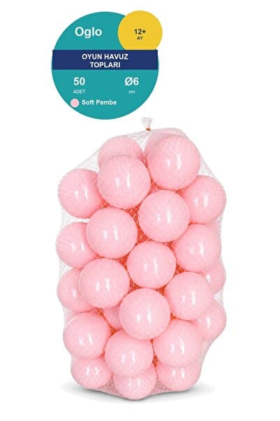 OGLO Soft Pembe Havuz Topu 50 Adet — Yumuşak Oyun Havuzu Topları, Filede 1+ Yaş