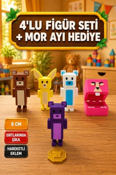 YAGLİZ Super Bear Adventure 4'lü Set Süper Ayı, Kar Vadisi Ayı, Tilki ve Tavşan Figür Seti