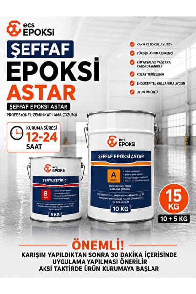Ecs Şeffaf Epoksi Astar 10+5 Kg Zemin Astarı Beton Seramik Şap İçin Profesyonel Epoksi Astar
