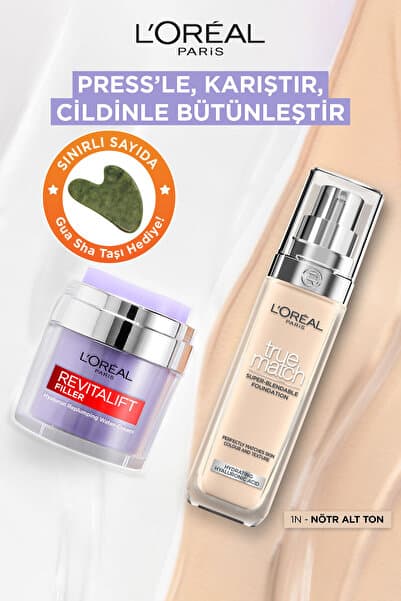 L'Oreal Paris Revitalift Filler Pressed Jar Nemlendirici Krem + True Match Bakım Yapan Fondöten 1N Ivory