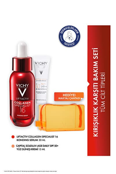 Vichy Tüm Cilt Tipleri İçin Kırışıklık Karşıtı Bakım Seti: Collagen 16 Bonding Serum 30ml&Güneş Kremi 15ml