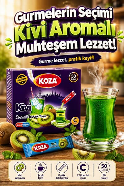 Koza Gurmelerin Seçimi Pratik Lezzet Kivi Aromalı Tek İçimlik Kivili Çay İçecek Tozu | C Vitaminli Pratik Hazırlanan 50 Stick Saşe Kivi Oralet İçecek Tozu