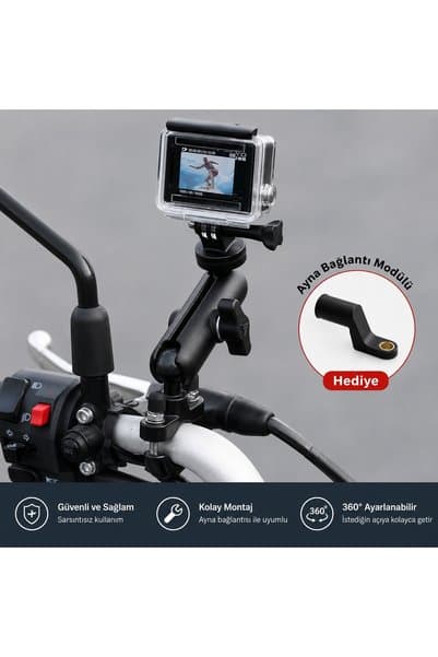Zoli Aksiyon Kamera Uyumlu Motosiklet,Bisiklet,Scooter 360° Ayarlanabilir Gidon Bağlantı Aparatı