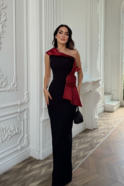 Sindimoda Gül Aksesuar Detay Tek Omuz Abiye 1126