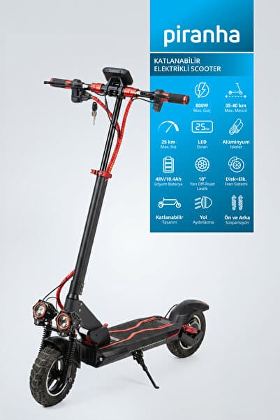 Piranha 5020K 800W Elektrikli Scooter 48V 10.4Ah 40 Km Menzil Katlanabilir LED Aydınlatma Sinyal