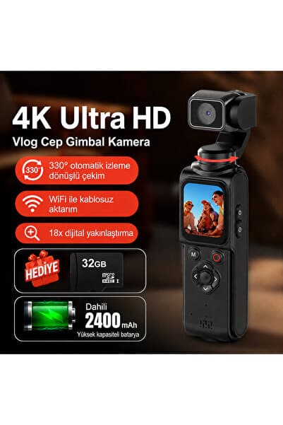 FABRON 4K Ultra HD Vlog Cep Gimbal Kamerası 330 ° Otomatik Takip Döndürme Çekimli 18x Dijital Zoom El Tipi