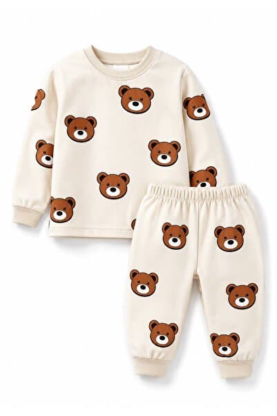 Oz Baby Süet Ayıcık Baskılı Unisex Kız Erkek Bebek Çocuk Takımı Mevsimlik Alt Üst 1-5 Yaş