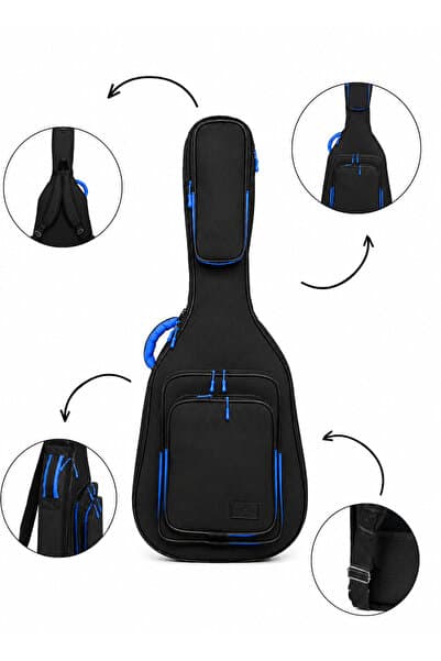 Erga Müzik PROFESYONEL GİGBAG KALIN AKUSTİK GİTAR KILIFI-ÇANTASI - SİYAH - MAVİ 1900 DENYE LÜX KUMAŞ - %100 SU GEÇİRMEZ