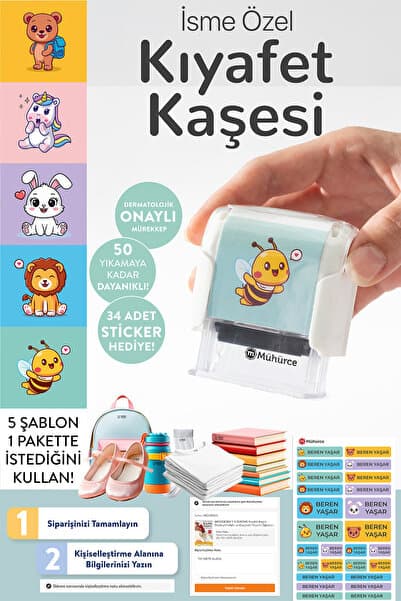 M MÜHÜRCE Kıyafet Kaşesi Özelleştirilebilir ve Dayanıklı Tasarım Öğrenci Kaşesi Kreş Kaşesi Okul Kaşesi
