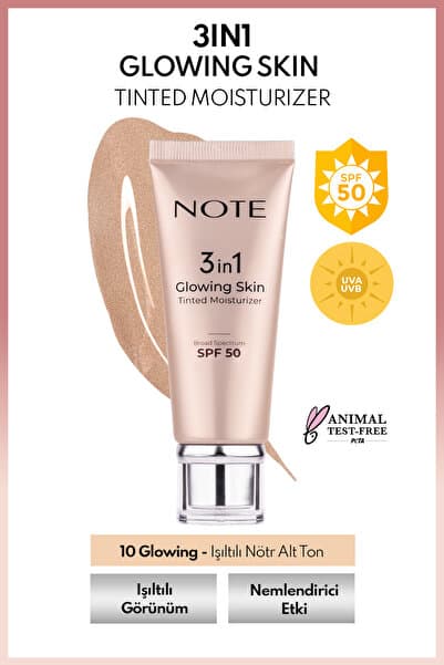 Note Cosmetics 3 in 1 Glowing Skin Tinted Moisturizer 50 SPF Işıltılı Aydınlatıcı Krem