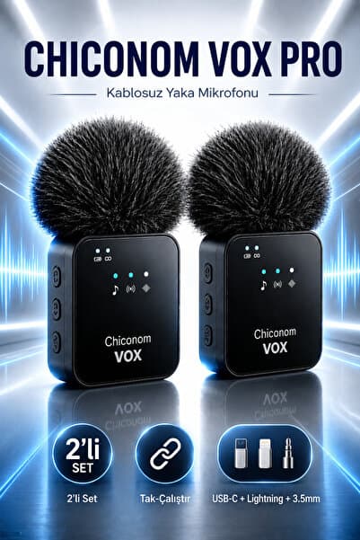 chiconom Onell Vox Pro 2’li Kablosuz Yaka Mikrofonu Type-C iPhone Android Uyumlu