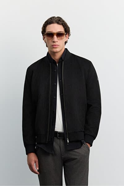 Avva Erkek Siyah Bomber Yaka Süet Dokulu Mevsimlik Comfort Fit Mont B006045