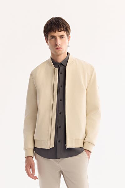 Avva Erkek Bej Bomber Yaka Süet Dokulu Mevsimlik Comfort Fit Mont B006045