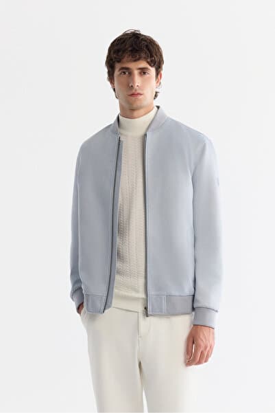 Avva Erkek Mavi Bomber Yaka Süet Dokulu Mevsimlik Comfort Fit Mont B006045