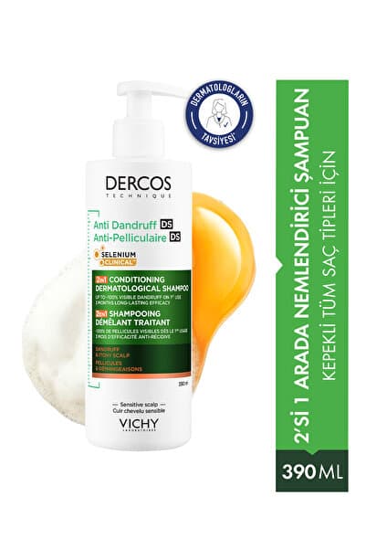 Vichy Dercos Hyalüronik Asit İçeren Kepek Karşıtı & Nemlendirici 2'si 1 Arada Şampuan 390 ml