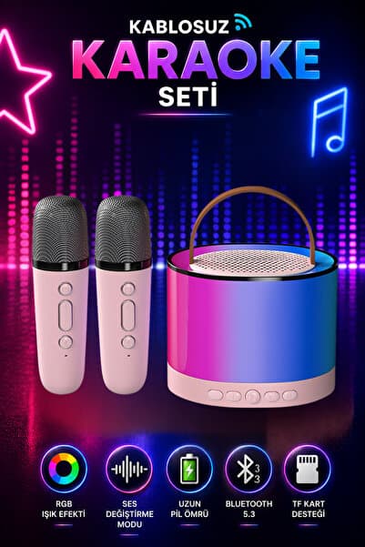 SEYUTECH Mikrofonlu Karaoke Bluetooth Hoparlör Rgb Işıklı 5 Ses Efektli Taşınabilir Şarjlı Ses Bombası