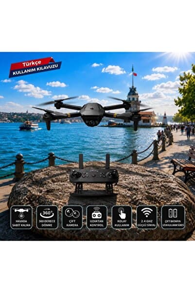 ROSE TEKNOLOJİ HD KAMERA KATLANABİLİR GÖVDE TÜRKÇE KILAVUZ VE UYGULAMA DESTEKLİ 360 DERECE DÖNEBİLEN TAŞIMA ÇANTALı ÇİFT BATARYALI DRONE