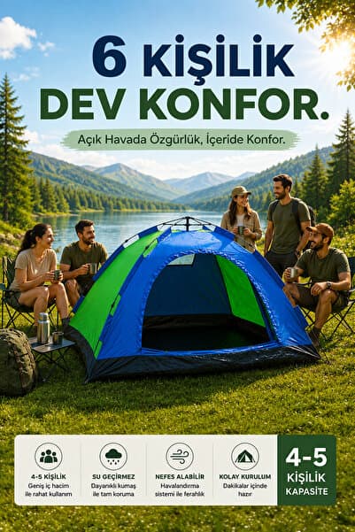 MAKAMP 6 Kişilik Geniş Aile Çadırı – Hızlı Kurulum Otomatik