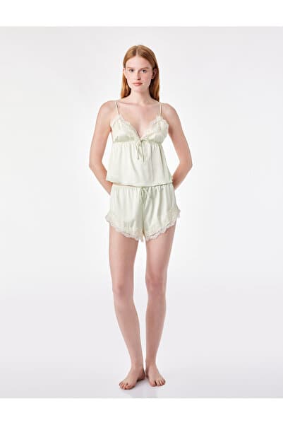 Koton Beli Lastikli Rahat Kalıp Dantelli Saten Şort Pijama Altı