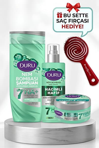 Duru Nem Bombası 7’li Hyaluronik Asit Hacim Verici Saç Bakım Seti (Şampuan,Maske,Sprey Krem)