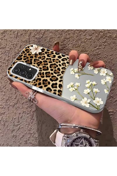 CASEVIBE Samsung Galaxy A72 Uyumlu Trend Leopar Beyaz Çiçek Baskılı Telefon Kılıfı