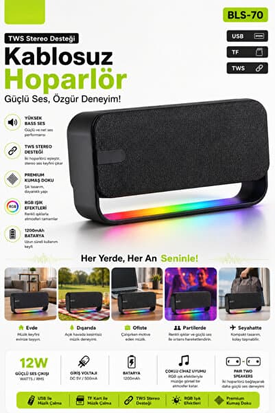 CROW'S TECH Bluetooth Hoparlör Taşınabilir Kablosuz Speaker USB/TF/TWS Destekli 1200mAH 12W Güçlü Bass Ses Bombası