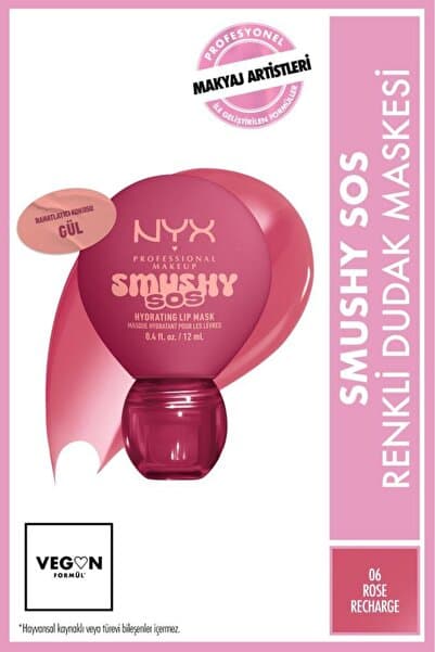 NYX Professional Makeup Smushy SOS Yoğun Nemlendirme Etkili Renkli Dudak Maskesi - 06 Rose Recharge