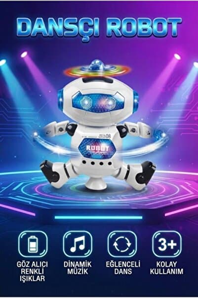 Tıfıl Toys 360 Derece Döner Tabanlı, Renkli Işıklı ve Müzikli Kızılötesi Sensörlü Dansçı Robot
