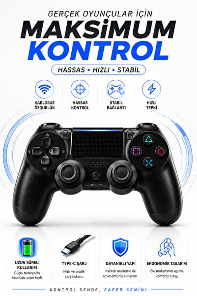 Omaze PS4 Uyumlu V2 Titreşimli Kablosuz Oyun Kolu – Wireless Controller Çift Analog, Touchpad, Şarj Edilebilir Gamepad