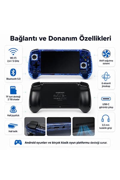 ANBERNIC RG556 Retro El Oyun Konsolu 5.48 inç AMOLED Ekran, Kablosuz Taşınabilir Oyun Cihazı