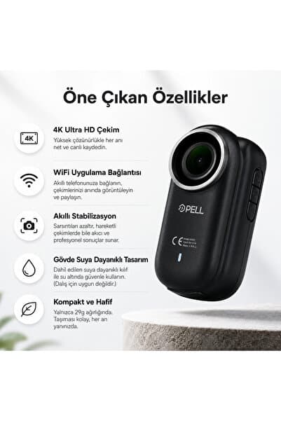 Pell Siyah 4K Ultra HD WiFi Aksiyon Kamerası, IP65 Su Geçirmez Titreşim Önleyici Geniş Açılı Kamera - M11