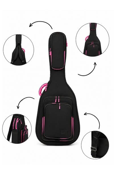 Erga Müzik PROFESYONEL GİGBAG KALIN KLASİK GİTAR KILIFI-ÇANTASI - SİYAH - PEMBE 1900 DENYE LÜX KUMAŞ - %100 SU GEÇİRMEZ