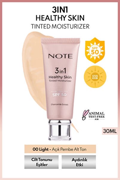 Note Cosmetics 3 in 1 Healthy Skin Light Tinted Moisturizer SPF 50 Renk Ton Eşitleyici Aydınlatıcı Krem 00 Açık Ton