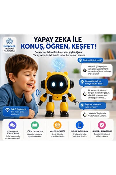 TTT Yapay Zeka Robot Oyuncak - Konuşan Robot - Wi-Fi Uygulamalı - Çocuklar İçin Eğitici Oyuncak