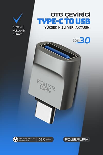 Powerway Type-C to Usb 3.0 (YÜKSEK HIZLI) Veri Aktarımı Otg Çevirici Dönüştürücü Adaptör