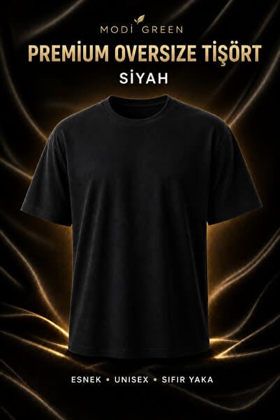 modi Green Unisex Oysho Regular Oversize Sıfır Yaka Esnek Premium Tişört – Siyah