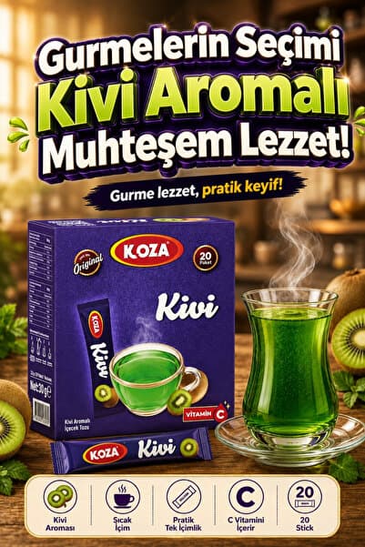 Koza Gurmelerin Seçimi Pratik Lezzet Kivi Aromalı Tek İçimlik Kivili Çay Premium İçecek Tozu 20 Stick