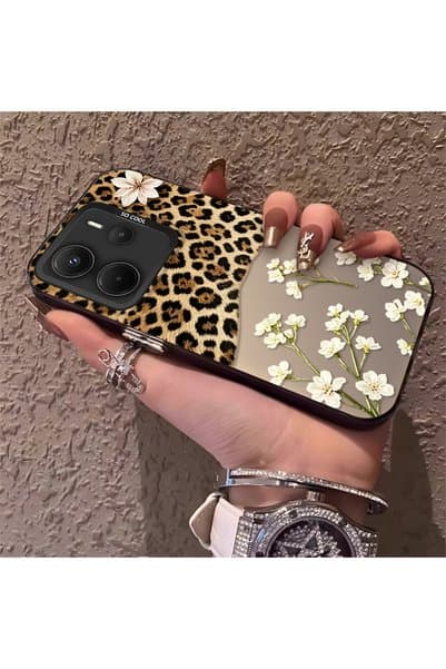 CASEVIBE Redmi Note 14 4G Uyumlu Trend Leopar Beyaz Çiçek Baskılı Telefon Kılıfı