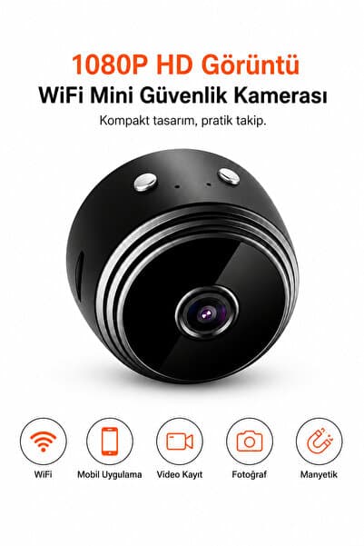 Ayers 1080P HD WiFi Kablosuz Mini Güvenlik Kamerası, Linklemo Mobil Uygulama Destekli, Manyetik ve 360° Ayarlanabilir Kompakt Kamera