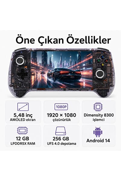 Pell Anbernic RG557 Android El Konsolu 12GB RAM 256GB, Retro Taşınabilir Oyun Konsolu