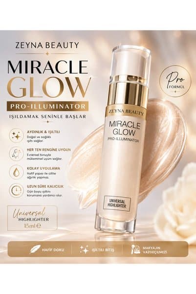 ZEYNABEAUTY Miracle Glow Likit Aydınlatıcı Highlighter 15 ml – Doğal Işıltılı