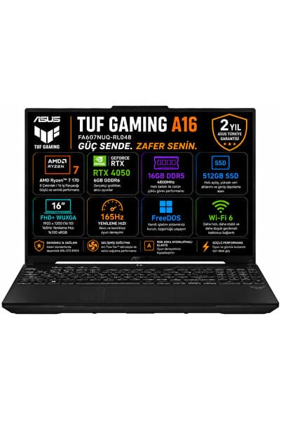 ASUS TUF Gaming A16 FA607NUQ-RL048 AMD Ryzen 7-170 16GB 512GB SSD RTX4050 16" FHD IPS 144 Hz Freedos