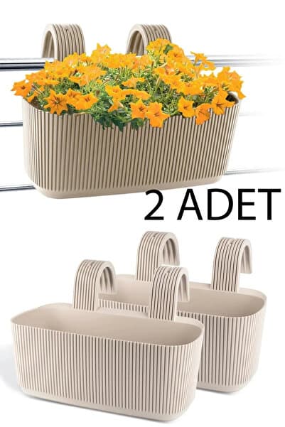 TEMMUZ HOME 2 Adet 3,2 Litre Pera Askılı Küpeşte Saksısı Ayar Aparatlı Plastik Kelepçeli Saksı Seti
