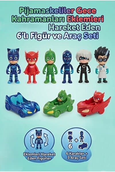 Tıfıl Toys Pijamaskeliler Gece Kahramanları Eklemleri Hareket Eden 6'lı Figür ve Araç Seti