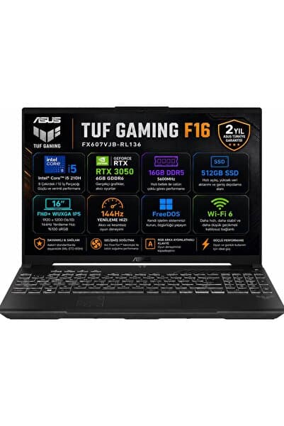 ASUS TUF F16 FX607VJB-RL136-Gaming Intel Core 5 210H 16GB 512GB SSD RTX 3050 6GB 16" FHD+ WUXGA IPS Fdos