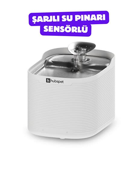 Hubspet Kedi Su Pınarı | Şarjlı 5200 mAh, 2.5L, Kablosuz, Hareket Sensörü Modu, Çelik Kase, Kedi Köpek Su Sebili