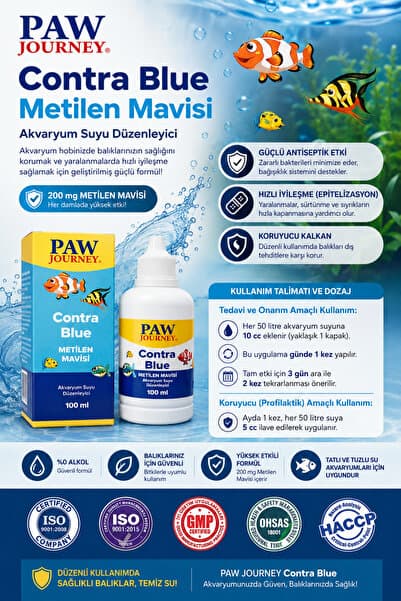 simply line Contra Blue Metilen Mavisi Akvaryum Su Düzenleyici ve Balık Yarası Metilen Mavisi