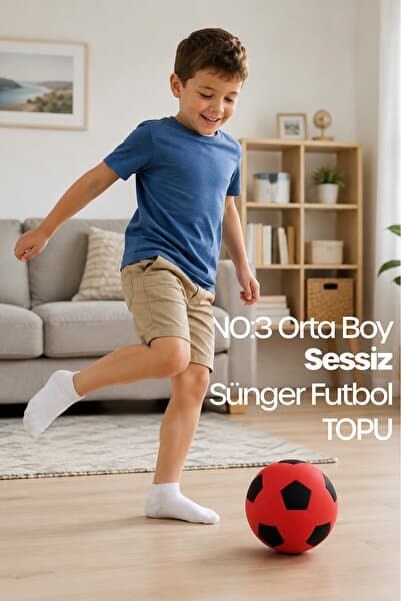 Telvesse No:3 Futbol Topu Sessiz Sünger Gürültüsüz Yumuşak Evde Oynamaya Uygun Futbol Topu Kırmızı SFT7