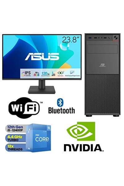 ASUS ŞAFAK-OFİS PC Intel Core i5 12400F 16GB RAM 4GB Ekran Kartı 500GB M.2 SSD Win 11 Pro Wi-Fi + 24" Monitörlü Masaüstü İş Bilgisayarı