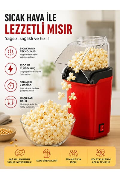 SMAYLİNG 1200W Sıcak Hava Patlamış Mısır Makinesi Yağsız Popcorn Mısır Patlatma Makinesi Ölçü Kaplı